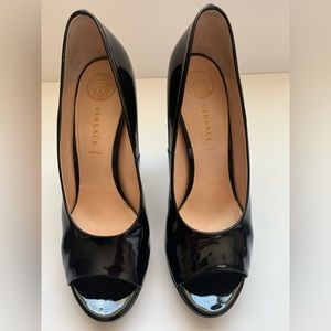 Versace peep toe black patent leather heels Size EU 41/ 10
